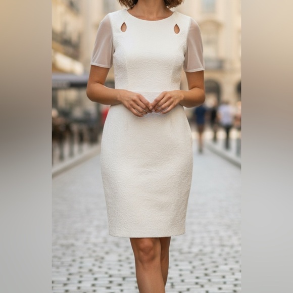 Tahari Dress Womens Size 6 White sheer back and arms - Picture 1 of 5